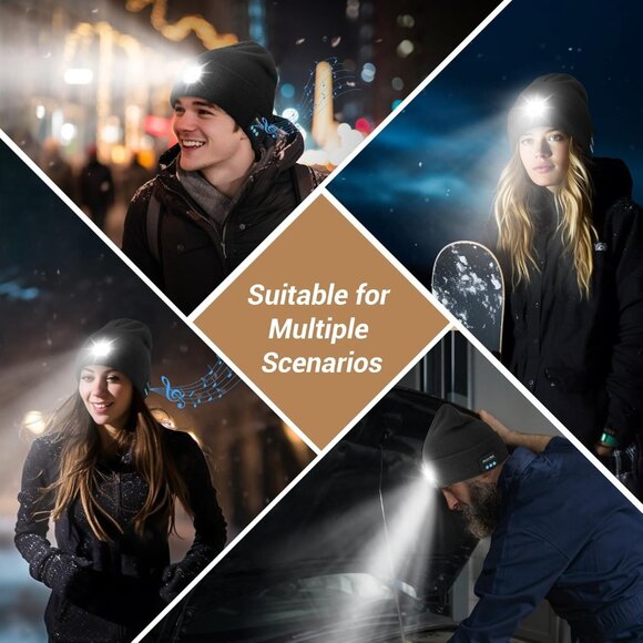 Bluetooth Beanie with Light, LED Beanie with Built-in Speaker and Microphone, Un - Picture 6 of 7